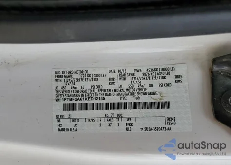 2019 Ford F250 Super Duty from USA, damaged, VIN 1FTBF2A61KED12145